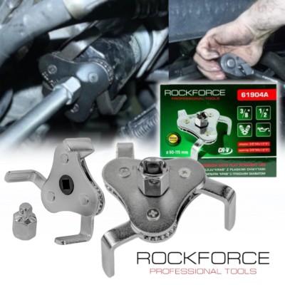 Ключ за маслен филтър, тричелюстен RockForce, 1/2"& 3/8", 60-115 мм , RF-61904