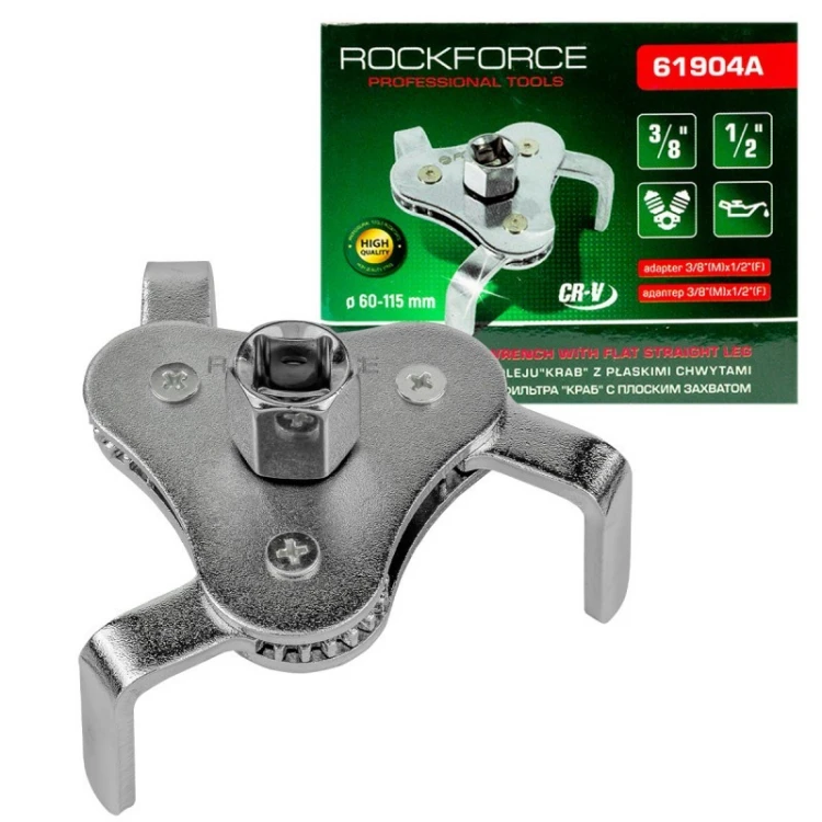 Ключ за маслен филтър, тричелюстен RockForce, 1/2"& 3/8", 60-115 мм , RF-61904 Ключ за маслен филтър, тричелюстен RockForce, 1/2"& 3/8", 60-115 мм , RF-61904