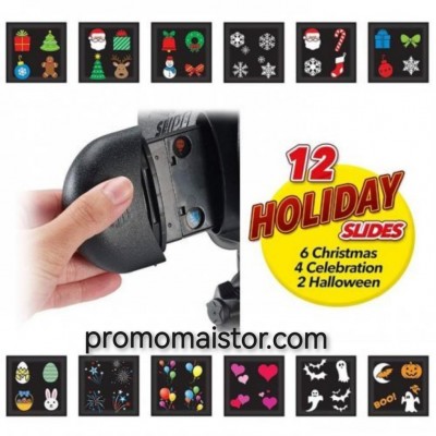 Лазерен прожектор Star Shower Slideshow с 12 форми за декорация Лазерен прожектор Star Shower Slideshow с 12 форми за декорация