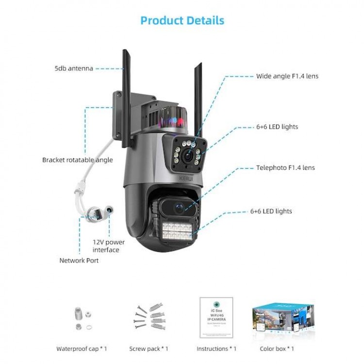 Водоустойчива Wi-Fi двойна камера за наблюдение, SMART ротация, FULL HD, 8MP