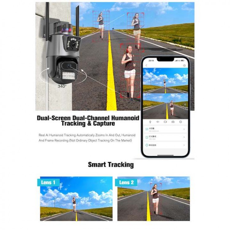 Водоустойчива Wi-Fi двойна камера за наблюдение, SMART ротация, FULL HD, 8MP