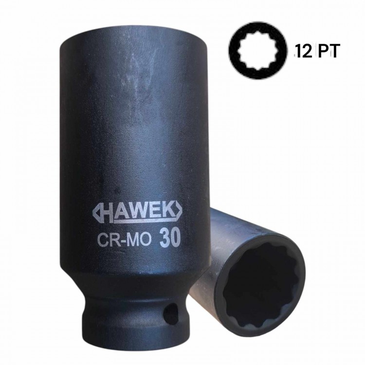 Комплект удължени ударни вложки 1/2" 12-стенни 15 части HAWEK