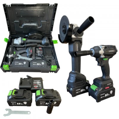 ПРОМО ПАКЕТ Акумулаторни ударен гайковерт и ъглошлайф 2в1 STAHLMAYER 36V 8Ah