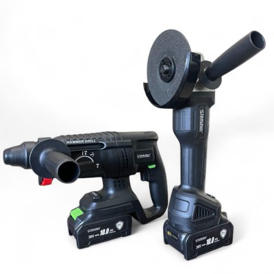 ПРОМО ПАКЕТ Акумулаторни гайковерт-винтоверт, ъглошлайф и перфоратор 4в1 STAHLMAYER 36V 10Ah