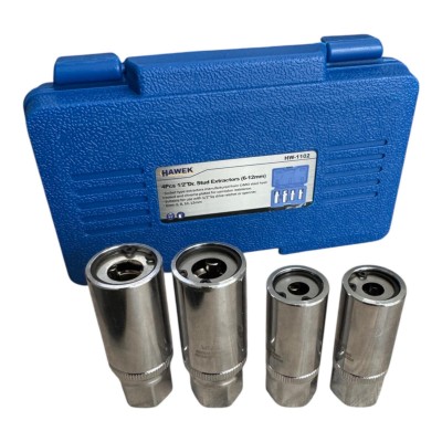Комплект екстрактори за шпилки 4 части; 6-12 мм. 1/2" HAWEK Комплект екстрактори за шпилки 4 части; 6-12 мм. 1/2" HAWEK