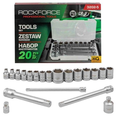 Комплект вложки 3/8" ROCKFORCE 20 части 6-22 мм. Комплект вложки 3/8" ROCKFORCE 20 части 6-22 мм.