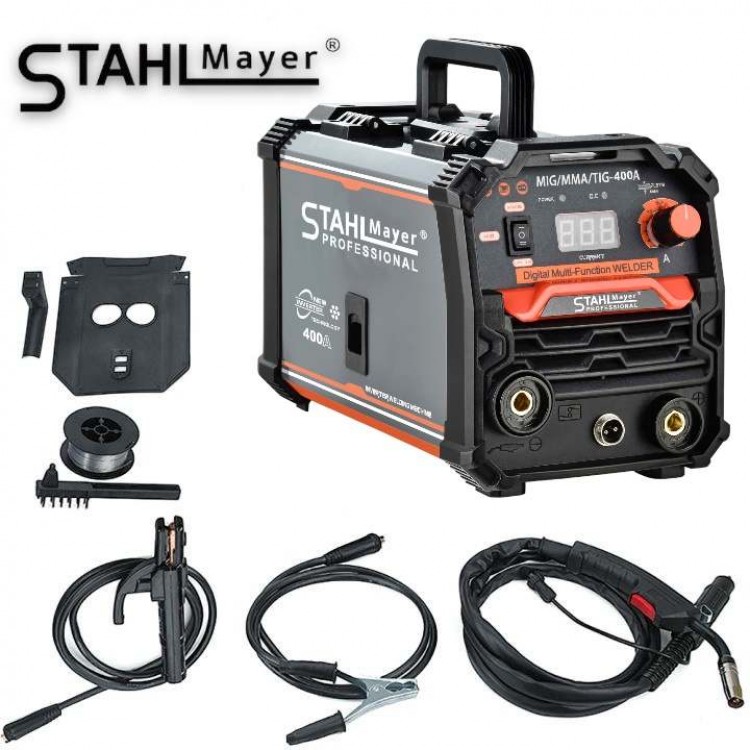 Телоподаващ апарат MIG, MAG, MMA за заваряване без газ 400А 2 в 1 STAHLMAYER-PRO + соларни очила Телоподаващ апарат MIG, MAG, MMA за заваряване без газ 400А 2 в 1 STAHLMAYER-PRO + соларни очила