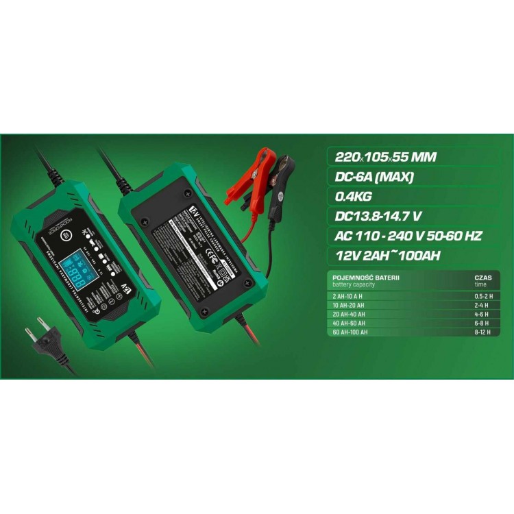 Зарядно устройство за акумулатор 6А 12V 2Ah-10Ah ROCKFORCE Зарядно устройство за акумулатор 6А 12V 2Ah-10Ah ROCKFORCE