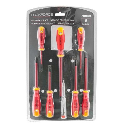 Комплект изолирани електричарски отвертки 8 части ROCKFORCE Комплект изолирани електричарски отвертки 8 части ROCKFORCE