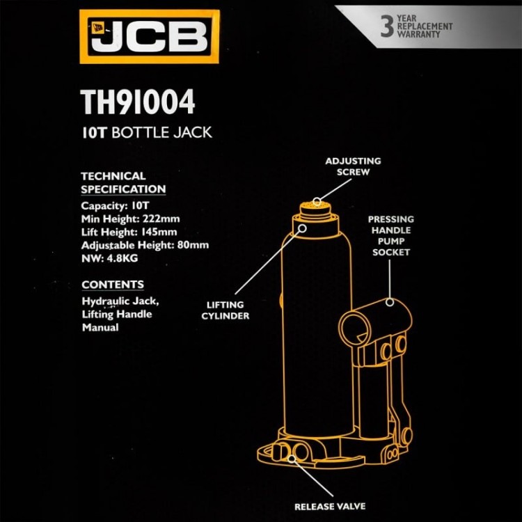 Хидравличен крик JCB ТН91004 тип бутилка 10 тона Хидравличен крик JCB ТН91004 тип бутилка 10 тона