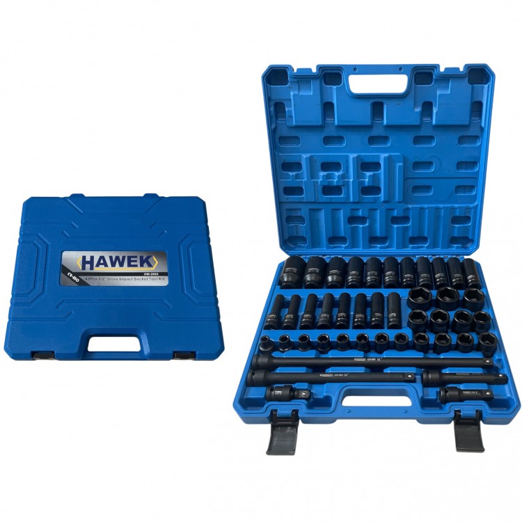 Комплект ударни вложки и удължения 43части – 1/2'' HAWEK , HW-2053