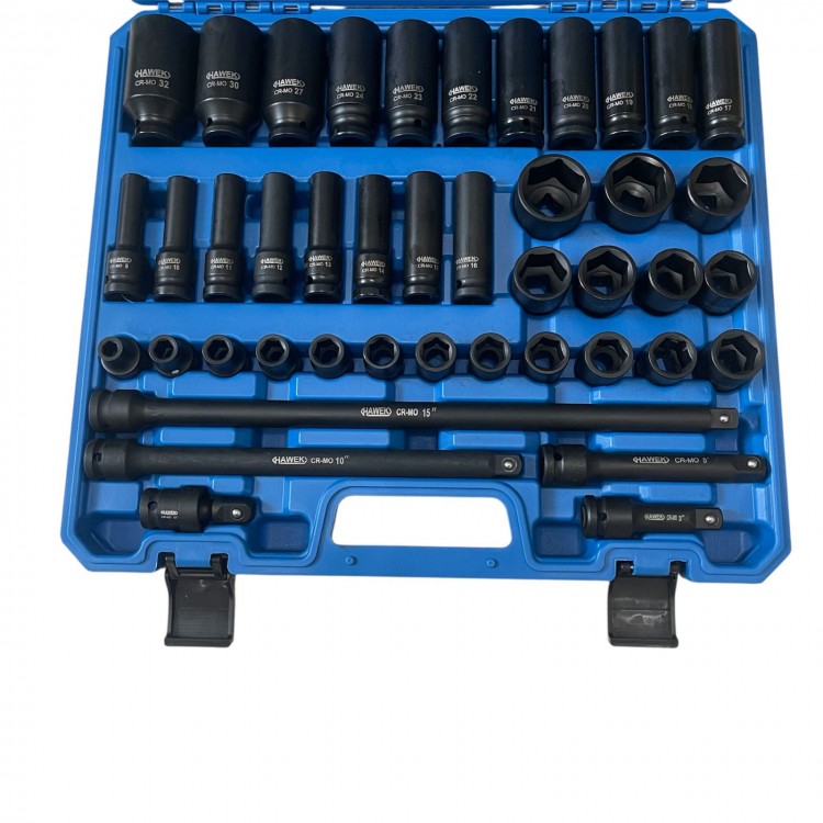 Комплект ударни вложки и удължения 43части – 1/2'' HAWEK , HW-2053