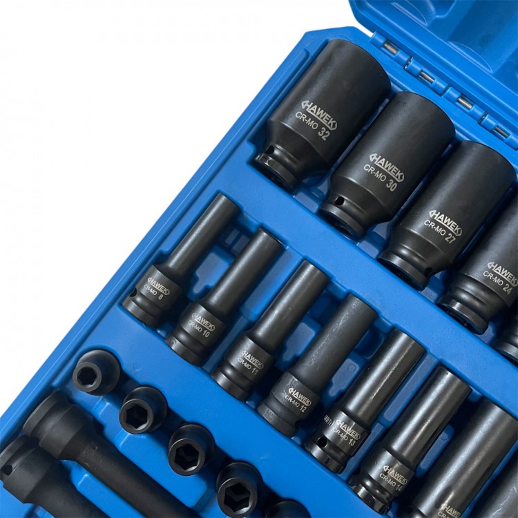 Комплект ударни вложки и удължения 43части – 1/2'' HAWEK , HW-2053