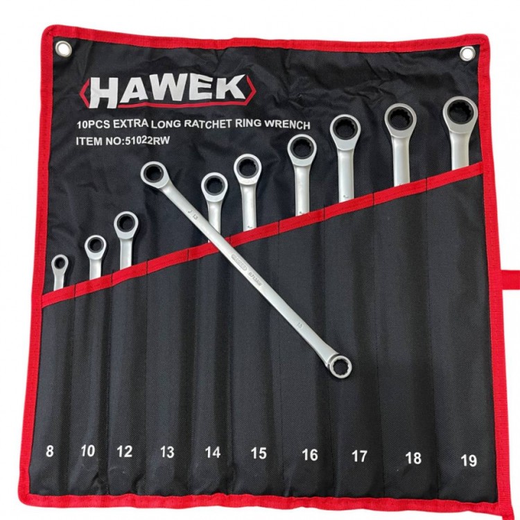 Удължени ключове прави лули с тресчотка 8-19мм , HAWEK , 51022RW