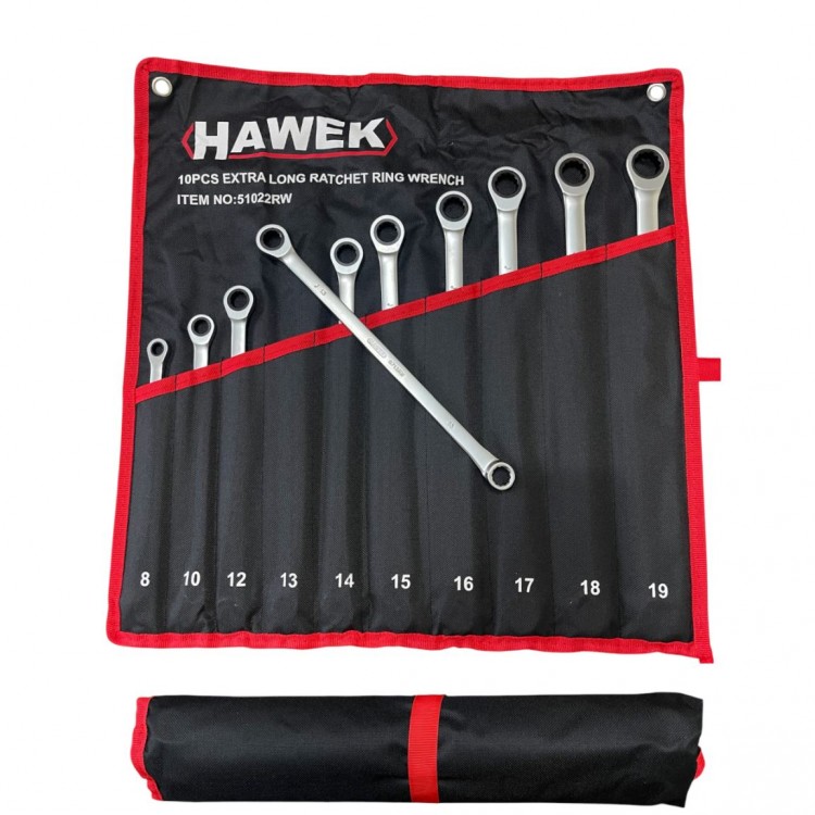 Удължени ключове прави лули с тресчотка 8-19мм , HAWEK , 51022RW