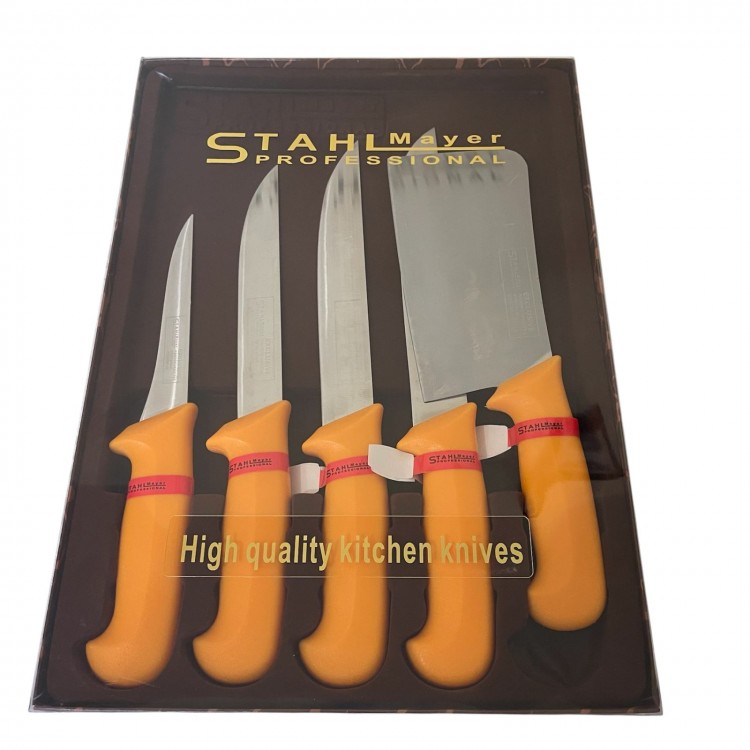 Комплект професионални месарски ножове и сатър , 5 броя STAHLMAYER Exclusive + подарък Комплект професионални месарски ножове и сатър , 5 броя STAHLMAYER Exclusive + подарък