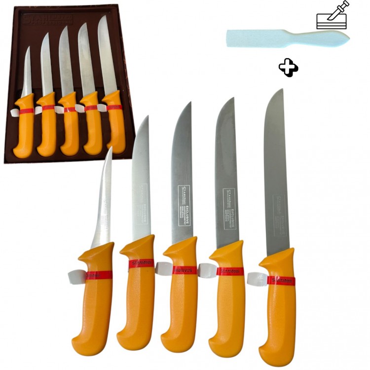Комплект професионални месарски ножове, 5 броя STAHLMAYER Exclusive + подарък Комплект професионални месарски ножове, 5 броя STAHLMAYER Exclusive + подарък