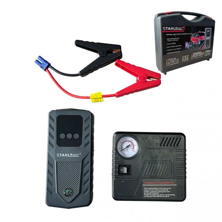 Автомобилен стартер с компресор STAHLMAYER Jump Starter 20000mAh Автомобилен стартер с компресор STAHLMAYER Jump Starter 20000mAh