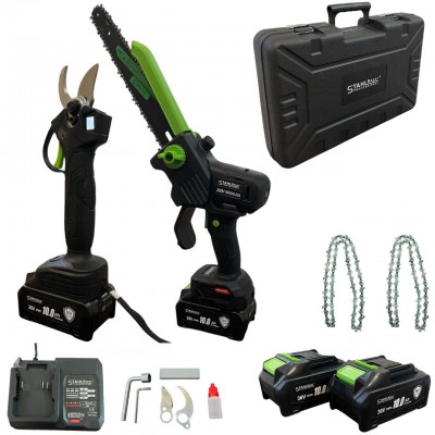 Комплект Акумулаторна Лозарска Ножица и Акумулаторен Трион StahlMayer 36V 10AH, LCD дисплей 