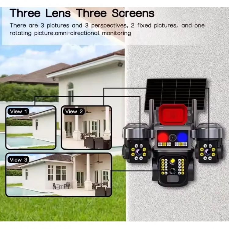 Соларна охранителна камера TAXSUNVISION – 16 MP, 3 обектива, аларма,  Wi-Fi , модел 28-80