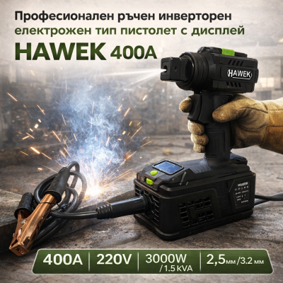 Професионален ръчен инверторен електрожен тип пистолет с дисплей , HAWEK  400A
