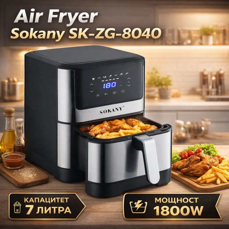 Air Fryer - ЕЪРФРАЙЪР 7 литра Sokany SK-ZG-8040 Air Fryer - ЕЪРФРАЙЪР 7 литра Sokany SK-ZG-8040