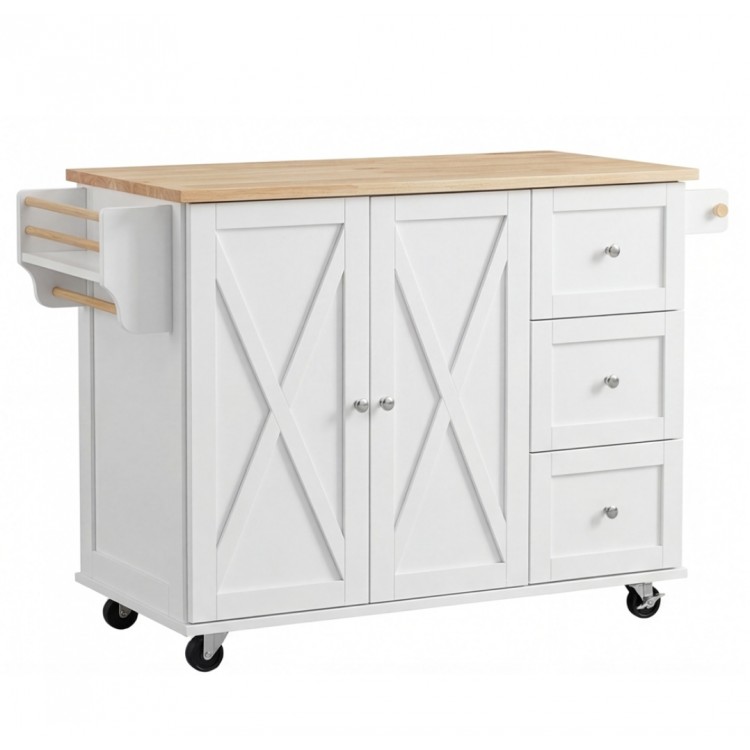 Кухненски остров, количка, шкаф за съхранение с подвижни колела, 143 см