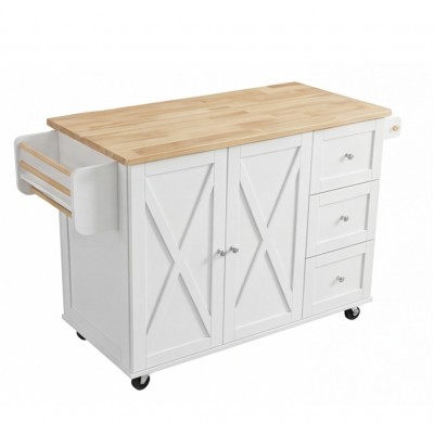 Кухненски остров, количка, шкаф за съхранение с подвижни колела, 143 см