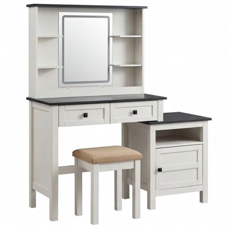 Тоалетка за гримиране с LED осветление и допълнителен шкаф Тоалетка за гримиране с LED осветление и допълнителен шкаф