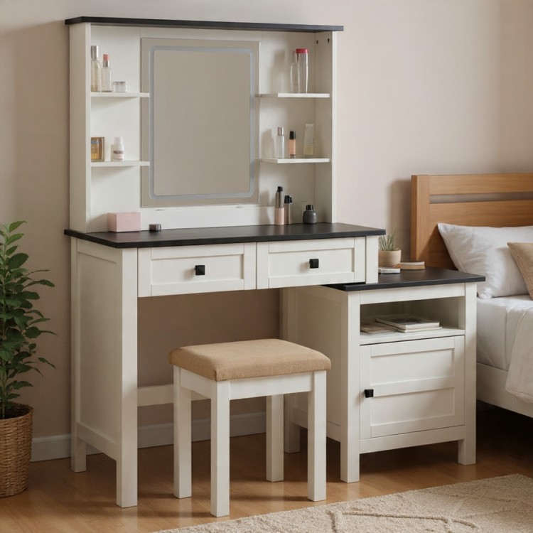 Тоалетка за гримиране с LED осветление и допълнителен шкаф Тоалетка за гримиране с LED осветление и допълнителен шкаф