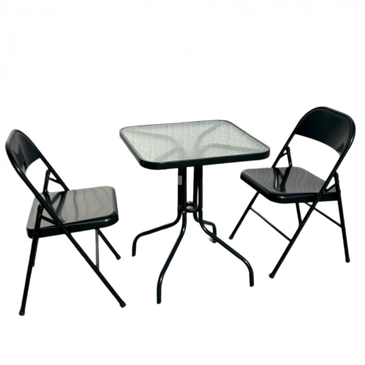 Градинска маса с прозрачно матирано стъкло и 2 стола, 60 х 60 см Градинска маса с прозрачно матирано стъкло и 2 стола, 60 х 60 см