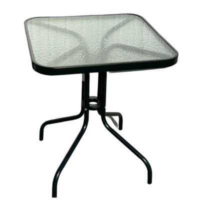 Градинска маса с прозрачно матирано стъкло и 2 стола, 60 х 60 см