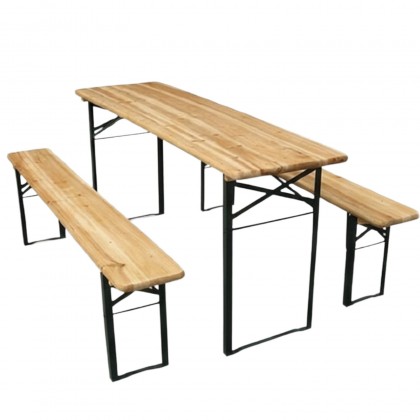 Сгъваем дървен градински комплект – маса с две пейки (167 см)