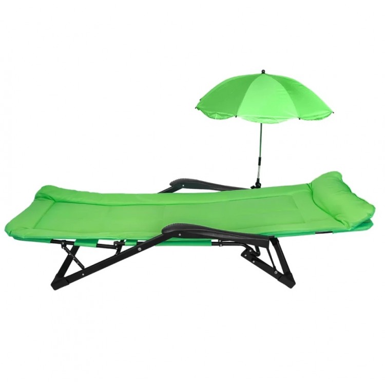 Сгъваемо походно легло тип шезлонг с чадър Сгъваемо походно легло тип шезлонг с чадър