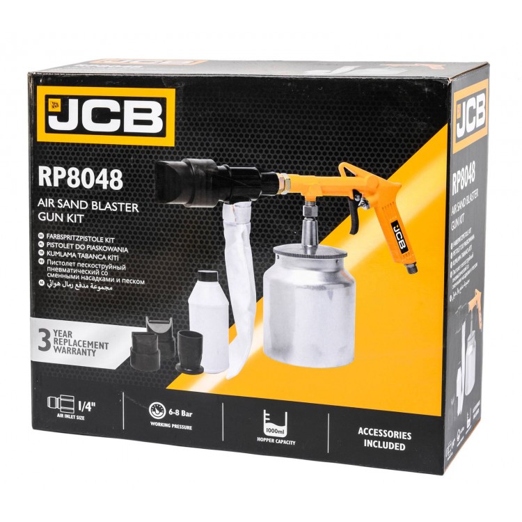 Пневматичен пясъкоструен пистолет JCB, 1л, 4 дюзи Пневматичен пясъкоструен пистолет JCB, 1л, 4 дюзи