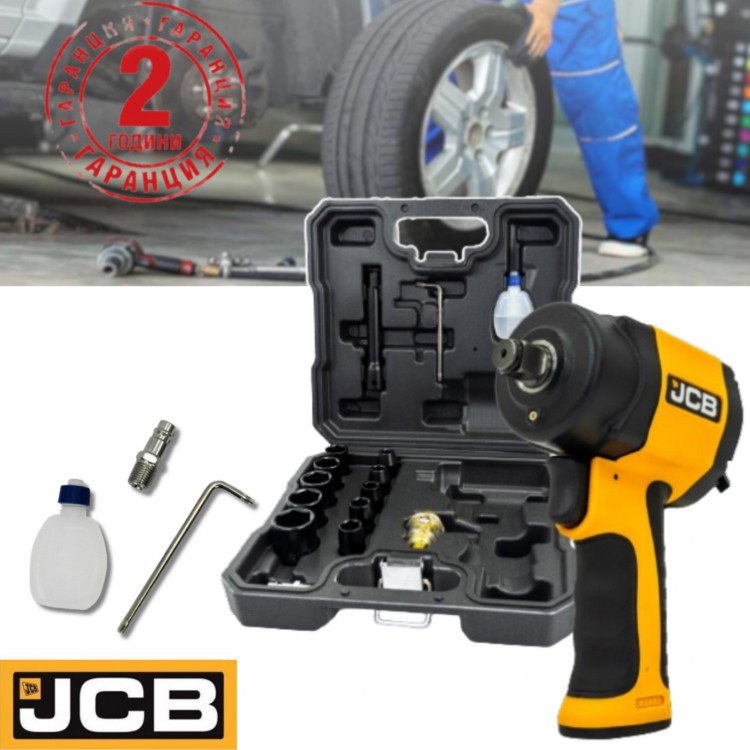 Пневматичен ударен мини гайковерт с вложки JCB , 1/2" 1200Nm , JCB- RP9515 KIT Пневматичен ударен мини гайковерт с вложки JCB , 1/2" 1200Nm , JCB- RP9515 KIT