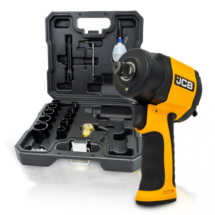 Пневматичен ударен мини гайковерт с вложки JCB , 1/2" 1200Nm , JCB- RP9515 KIT Пневматичен ударен мини гайковерт с вложки JCB , 1/2" 1200Nm , JCB- RP9515 KIT