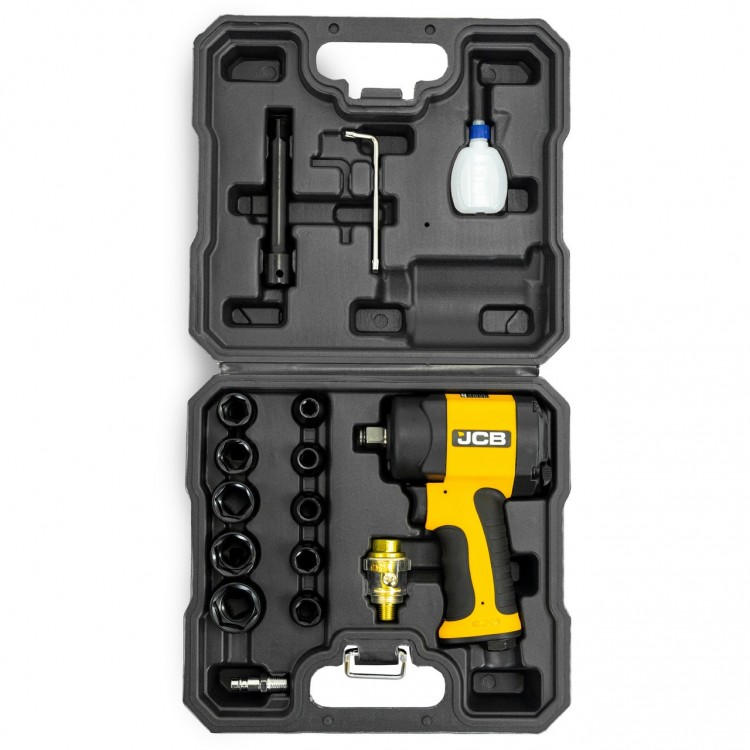 Пневматичен ударен мини гайковерт с вложки JCB , 1/2" 1200Nm , JCB- RP9515 KIT Пневматичен ударен мини гайковерт с вложки JCB , 1/2" 1200Nm , JCB- RP9515 KIT
