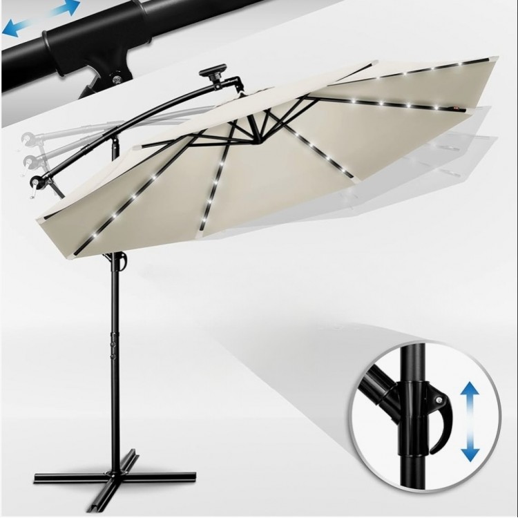 Градински чадър с 8 ребра, LED осветление и UV защита Градински чадър с 8 ребра, LED осветление и UV защита