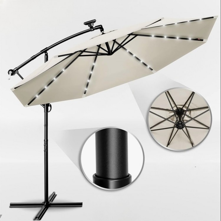 Градински чадър с 8 ребра, LED осветление и UV защита Градински чадър с 8 ребра, LED осветление и UV защита