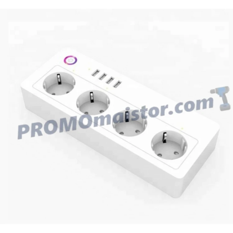 WiFi смарт разклонител 16А с 4 EU гнезда, 4 USB - Smartlife, TUYA WiFi смарт разклонител 16А с 4 EU гнезда, 4 USB - Smartlife, TUYA
