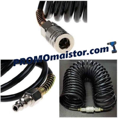 Полиуретанов спирален маркуч за въздух с бързи връзки 10 х 14 мм 10 метра HAWEK 