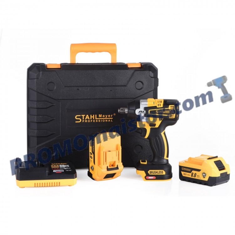Безчетков акумулаторен ударен гайковерт STAHLMAYER 36V 8Ah + инструменти в куфар